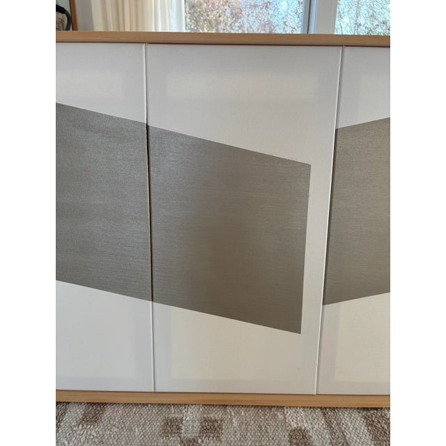 Contemporary Abstract Contemporary Op Art Geometric Hard Edge Triptych Painting, Wood Framed, Signed Lee Fine For Sale - Image 3 of 8
