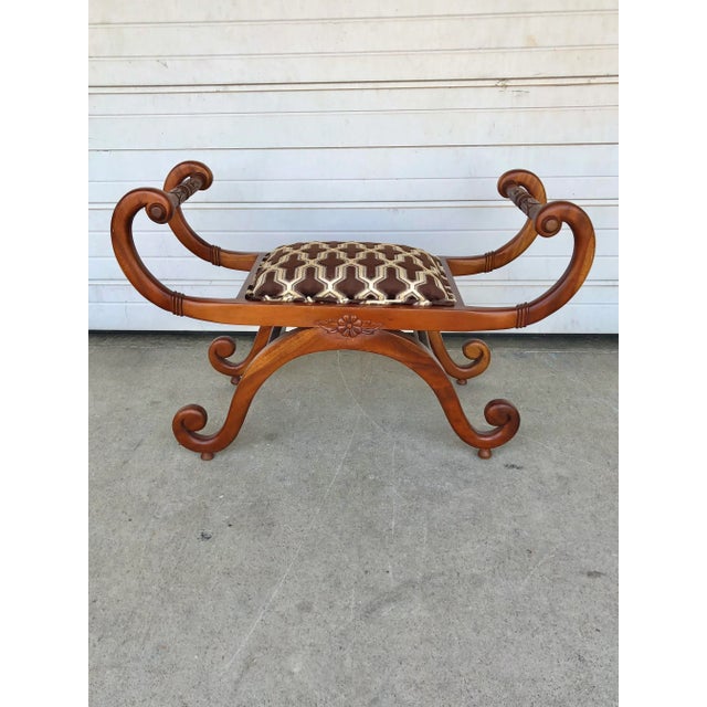 20th Century Scroll Mahogany Bench With Upholstered Seat For Sale In Richmond - Image 6 of 6