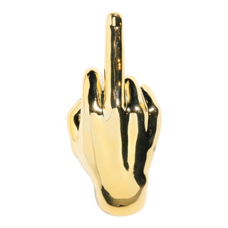 Interior Illusions Plus Gold Middle Finger Hand Wall Mount - 8.5" tall For Sale