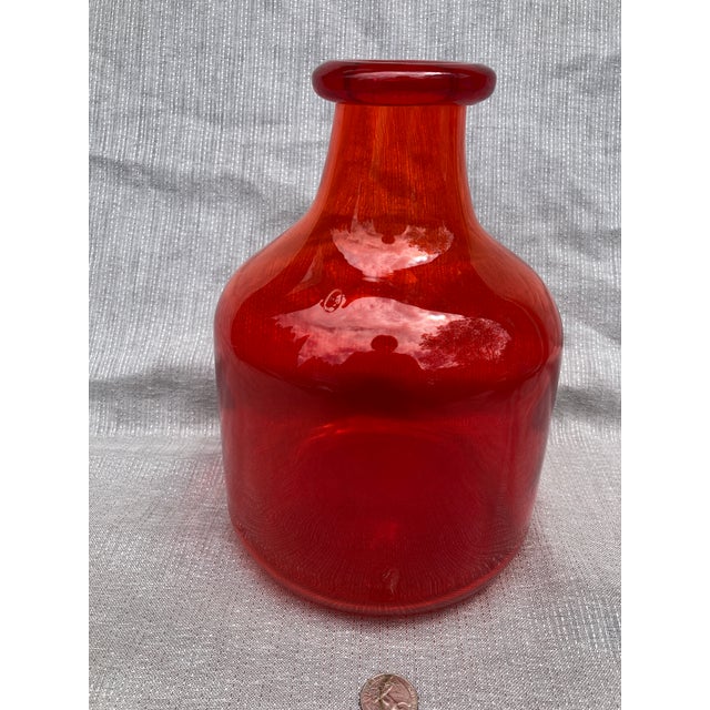 Mid-Century Modern Vintage Reddish Orange Art Glass Kosta Boda Bottle For Sale - Image 3 of 14