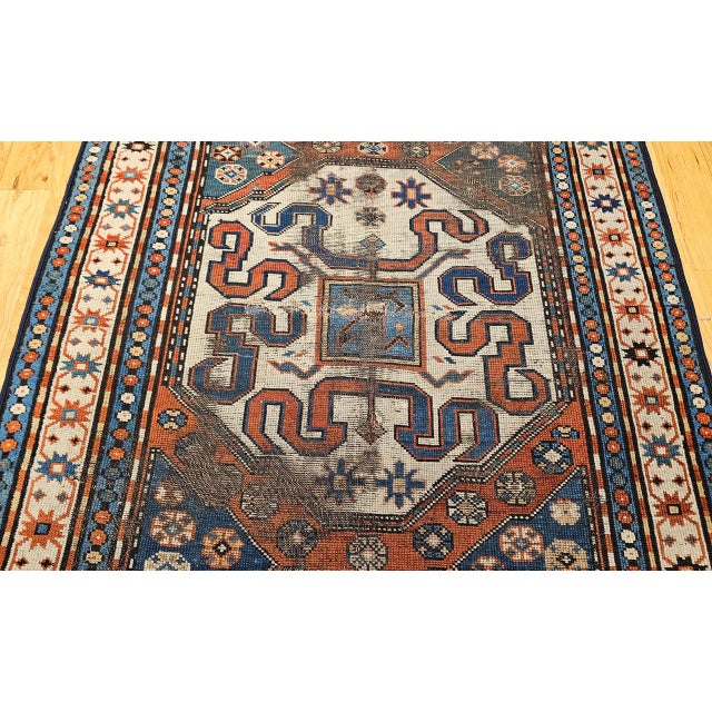 Textile 19th Century Caucasian Cloudband Kazak Rug, Hand-Woven Wool, Chondoresh, 4' x 9' For Sale - Image 7 of 13