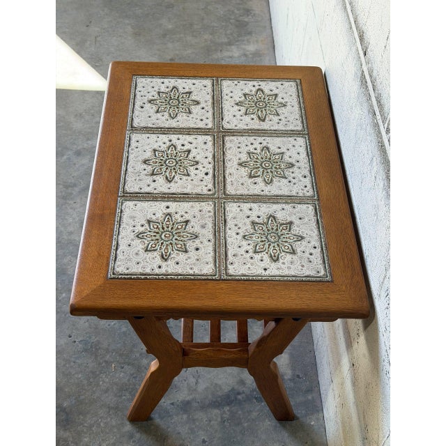 Oak Tiled Top Coffee Table With Lower Slatted Shelf Vintage Mid-Century Modern 1970s For Sale - Image 11 of 11