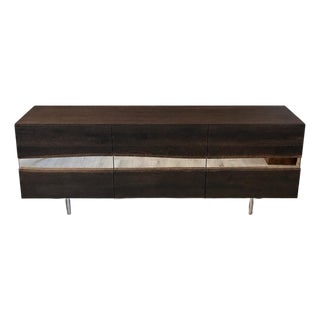 Seared Oak Sideboard With Polished Stainless Steel Inlay. For Sale