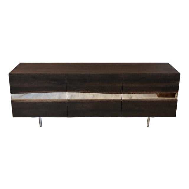 Seared Oak Sideboard With Polished Stainless Steel Inlay. For Sale