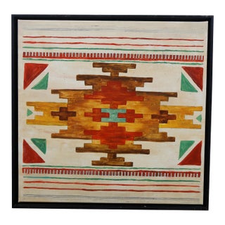 Vintage 20th Century Southwestern Folk Art Oil on Canvas Painting 21" For Sale