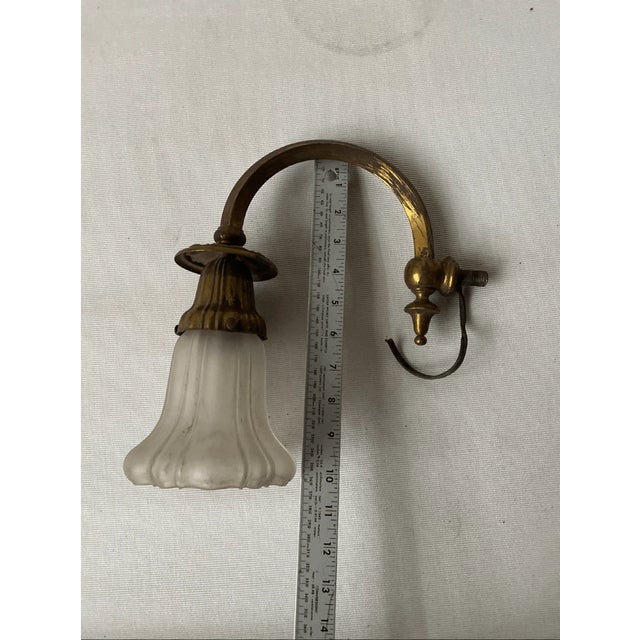 Early 20th Century Vintage Art Nouveau Style Wired Arm & Glass Shade Chandelier Sconce For Sale - Image 5 of 6