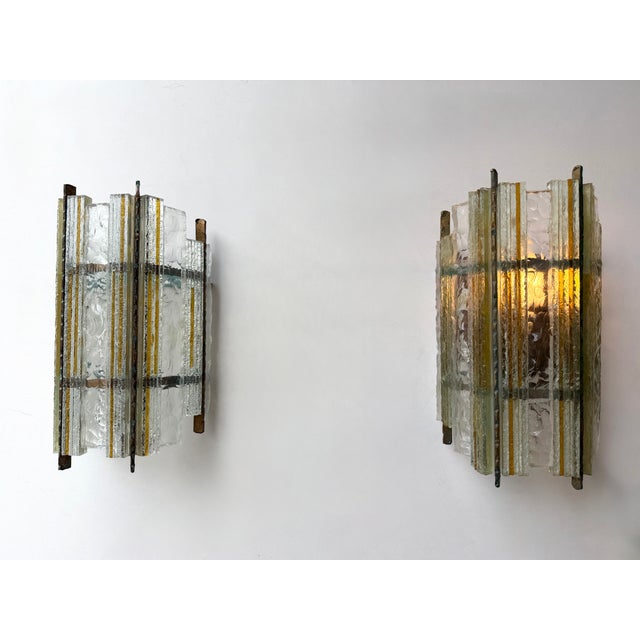 Metal Pair of Hammered Glass Wrought Iron Sconces by Longobard, Italy, 1970s For Sale - Image 7 of 12