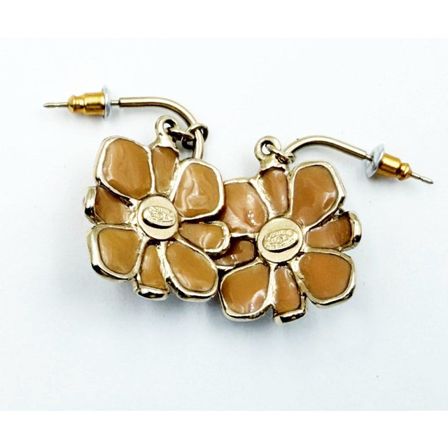 2000 - 2009 Chanel Gold CC Peach Flower Dangle Hoop Piercing Earrings, A Pair For Sale - Image 5 of 5