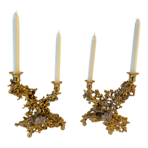 Pair of Gilt Bronze and Quartz Candlesticks by Boeltz, France, 1970s