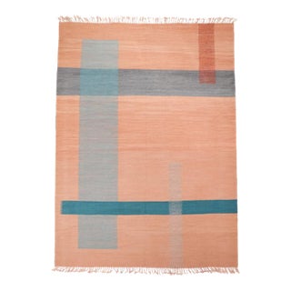 Dusty Rose, Rust, Aqua and Chambray Moroccan Flatweave Kilim Wool Rug - 6x8 For Sale