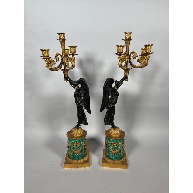 Metal Pair of candelabra with winged Victories, attributed to Pierre-Philippe Thomire (1751-1843) For Sale - Image 7 of 7