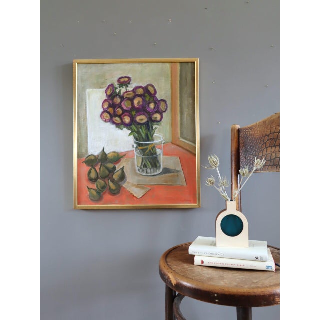 Mid-Century Modern Mid-Century Modern 'Purple Blooms' Expressive Swedish Still Life Oil Painting, Framed For Sale - Image 3 of 11