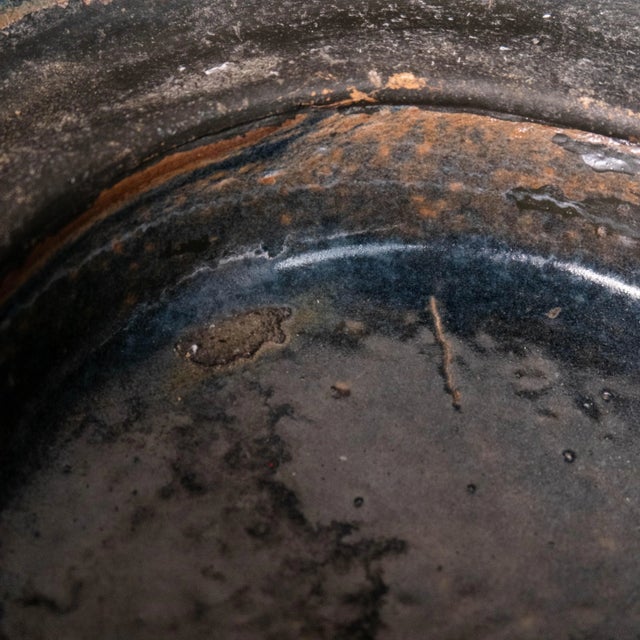 Vintage Wabi Sabi Large Blue Glazed Studio Ceramic Planter For Sale - Image 10 of 12