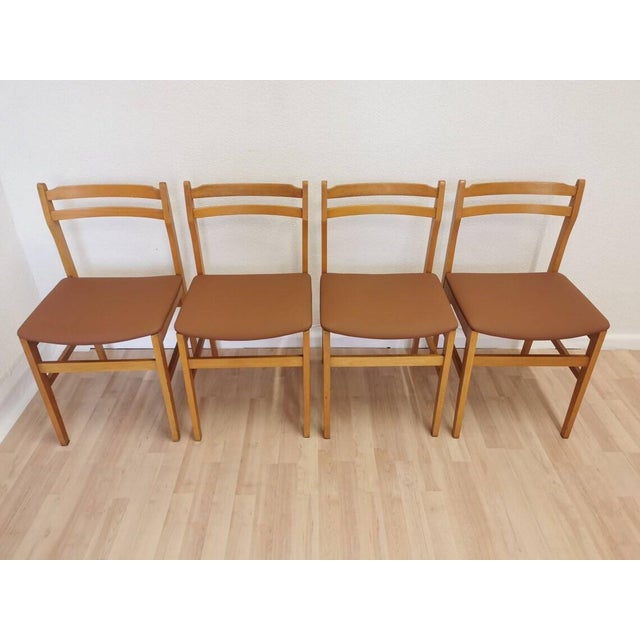 Vintage Scandinavian Dining Chairs in Wood and Brown Leather by Branko Ursic, 1970s, Set of 4 For Sale - Image 10 of 11