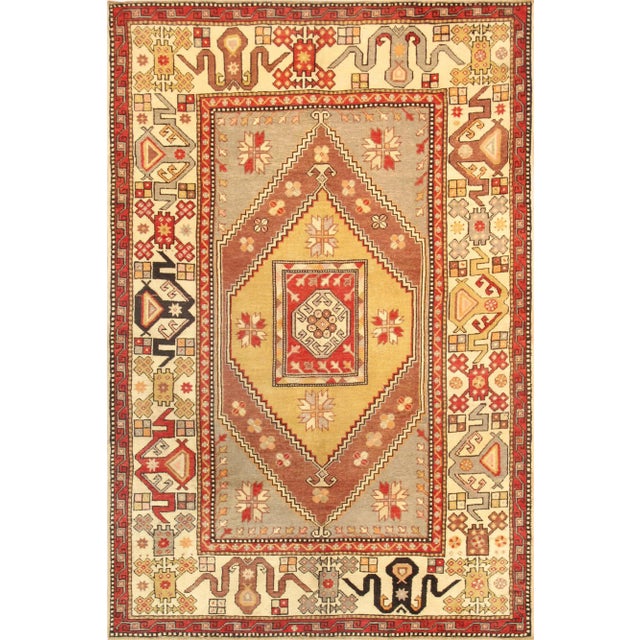 Vintage Oushak Tan/Ivory Rug, 5' 7" X 8' 9" For Sale