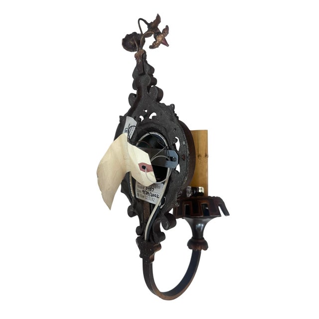 French Antique Patina Painted Floral, Roping and Filigree Sconces Circa 1920 - a Pair For Sale - Image 3 of 5