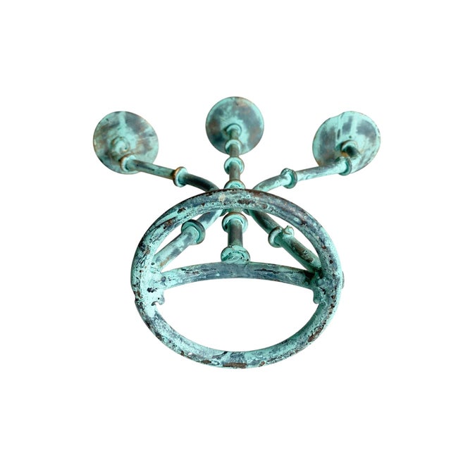 Rustic Verdigris 3-Arm Candelabra For Sale - Image 4 of 4