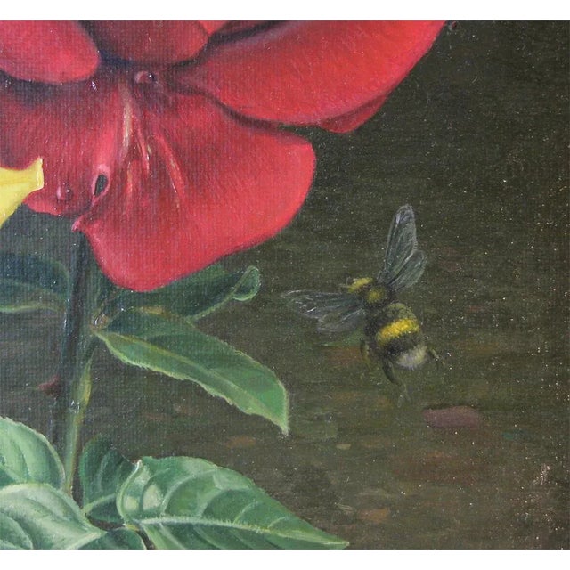 1960s Wolfgang Grünberg, Two Roses with Bumblebee, 1960s, Oil on Canvas, Framed For Sale - Image 5 of 9