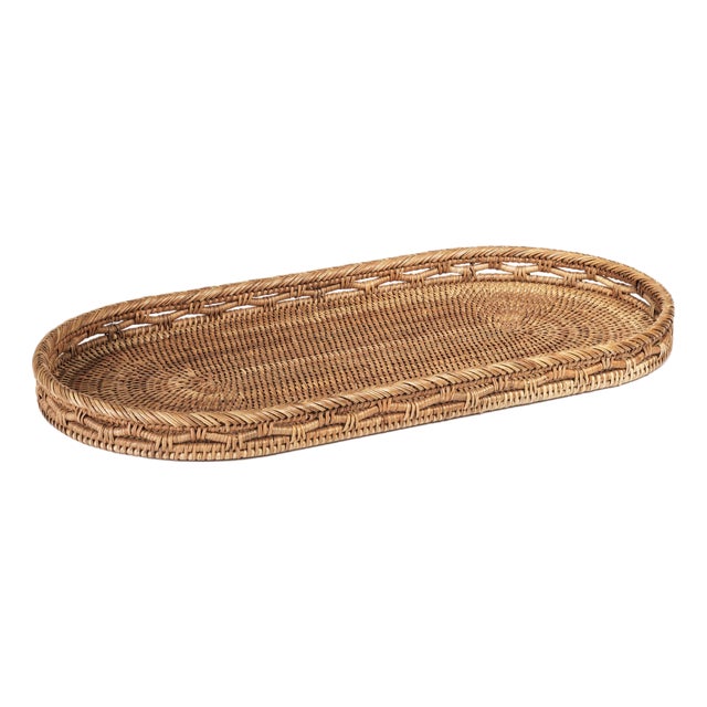 Heritage Weave Rattan Artistry Serving Tray, Oval For Sale