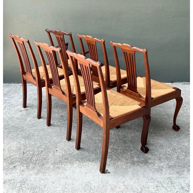 Vintage Chippendale Rush Seat Dining Chairs - Set of 6 For Sale - Image 9 of 12