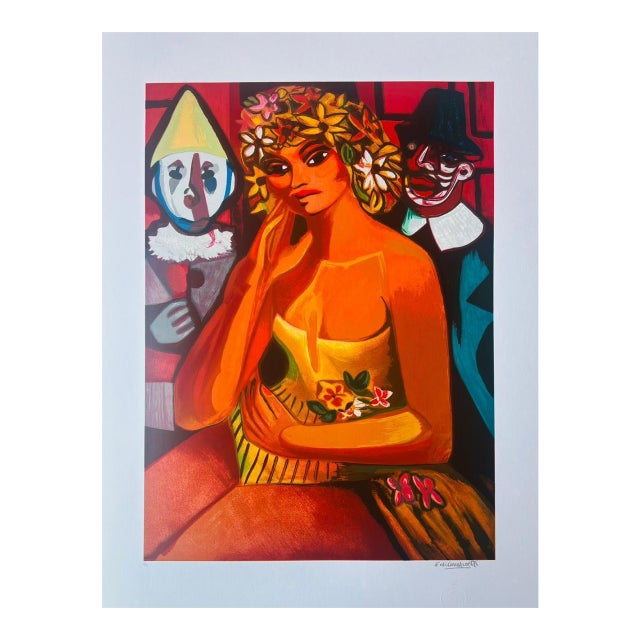 Di Cavalcanti Posthumous Limited Edition Serigraph – Woman With Clowns For Sale