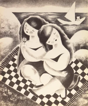 'Mimi and Bemi' by Nura Ulreich, Art Deco Woman Artist, Modernism, Salon D'Automne, Paris, 1943