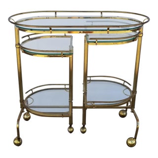 Italian Hollywood Regency Swivel Rolling Bar Cart Server With Glass Top For Sale