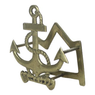 Vintage Anchor Solid Brass Napkin Holder or Plate Stand Coastal Nautical Beach House Style For Sale