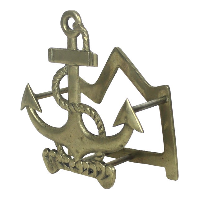Vintage Anchor Solid Brass Napkin Holder or Plate Stand Coastal Nautical Beach House Style For Sale