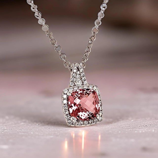 Diamond Rubellite Tourmaline Necklace 5.47 TCW 18k Gold Certified For Sale - Image 13 of 18