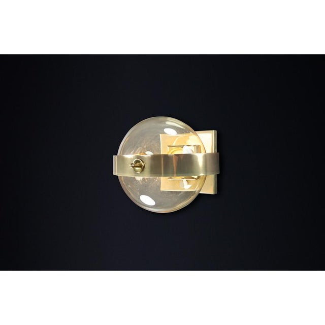 Metal Mid-Century Modern Brass and Art Glass Sconce attributed to Preciosa, Czech Rupublic, 1950s For Sale - Image 7 of 10