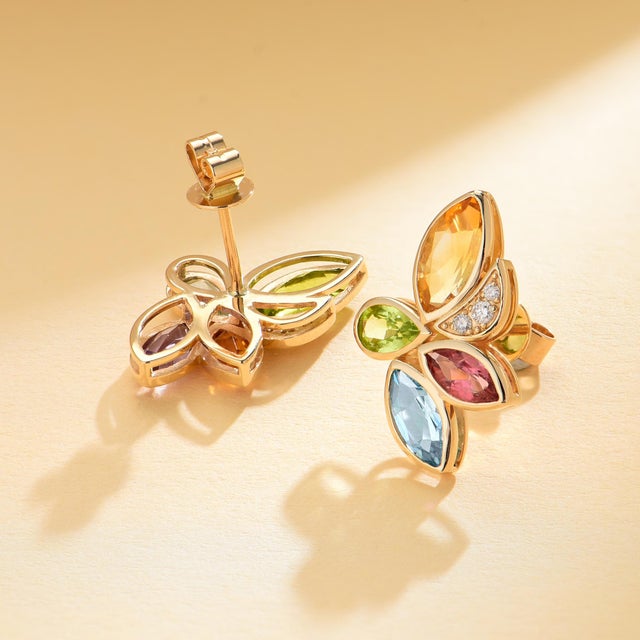 Kai Fine Jewelry Kai Tropical Flower Multi Gemstone & Diamond Earrings in 14k Gold- Set of 2 For Sale - Image 4 of 8