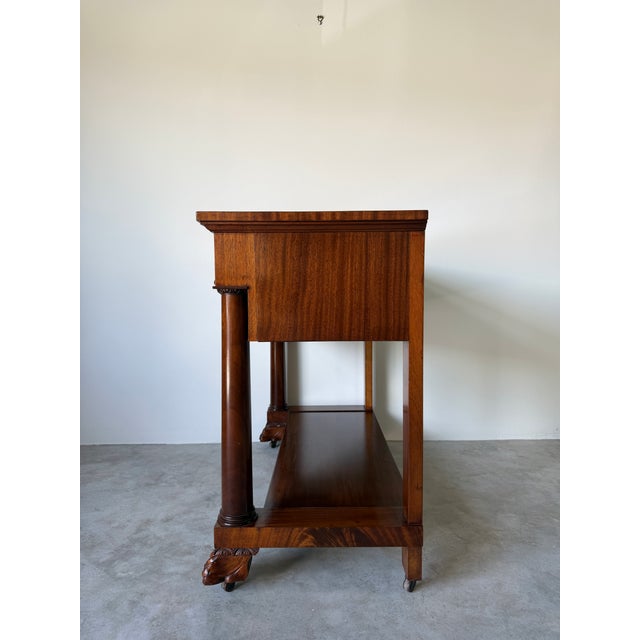 Antique Empire Style Console Table With Carved Paw Feet & Casters For Sale - Image 9 of 17