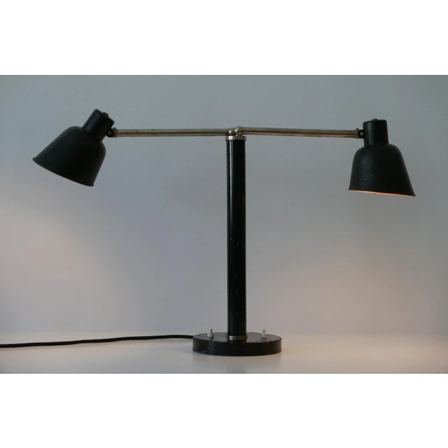 1920s German Bauhaus Metal 2-Armed Table Lamp from Bünte und Remmler, 1920s For Sale - Image 5 of 18