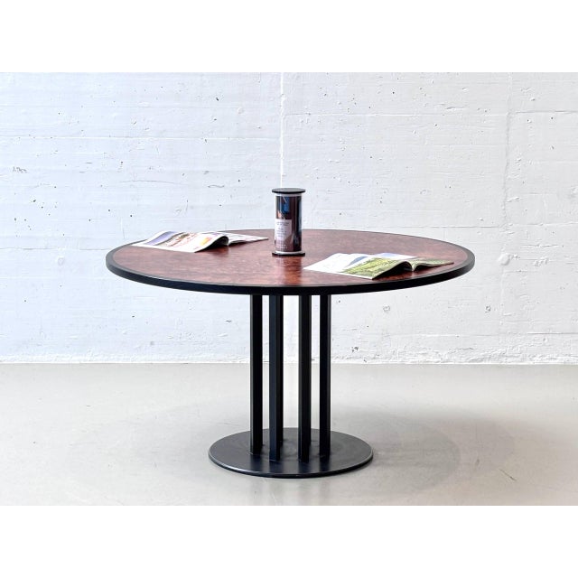 Round Dining Table in Thuja Root Veneer and Steel, 1980s For Sale - Image 4 of 16