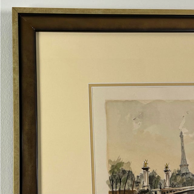 Mid-20th Century Print of Paris Riverfront, Framed For Sale - Image 4 of 6