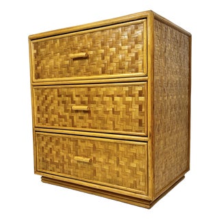 Vintage Woven Rattan 3 Drawer Chest For Sale