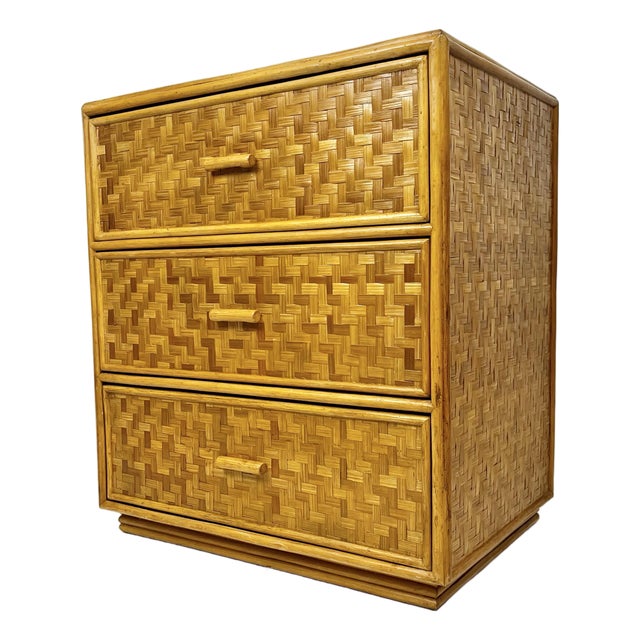 Vintage Woven Rattan 3 Drawer Chest For Sale