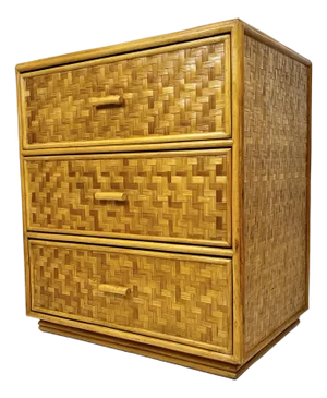 Vintage Woven Rattan 3 Drawer Chest