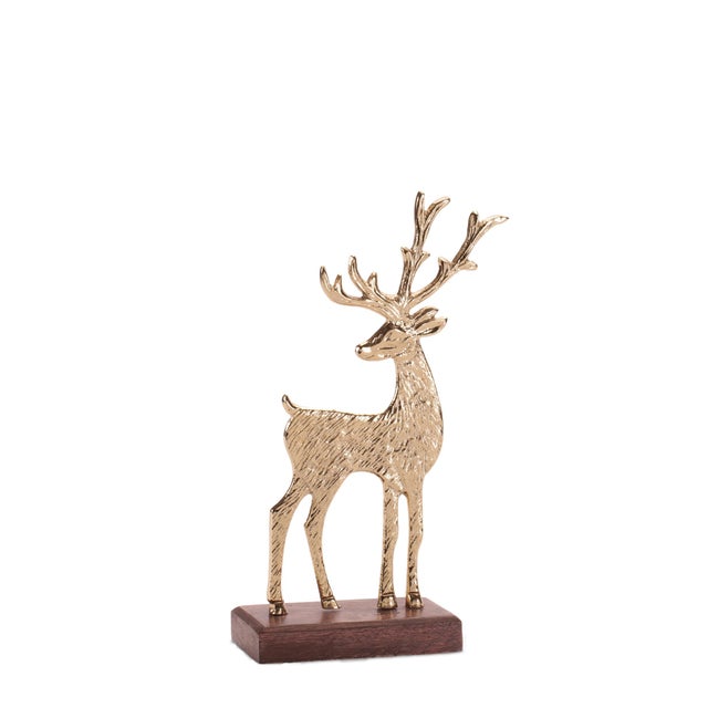 2020s Metal Deer Figurines on Wood Base (Set of 2) For Sale - Image 5 of 5