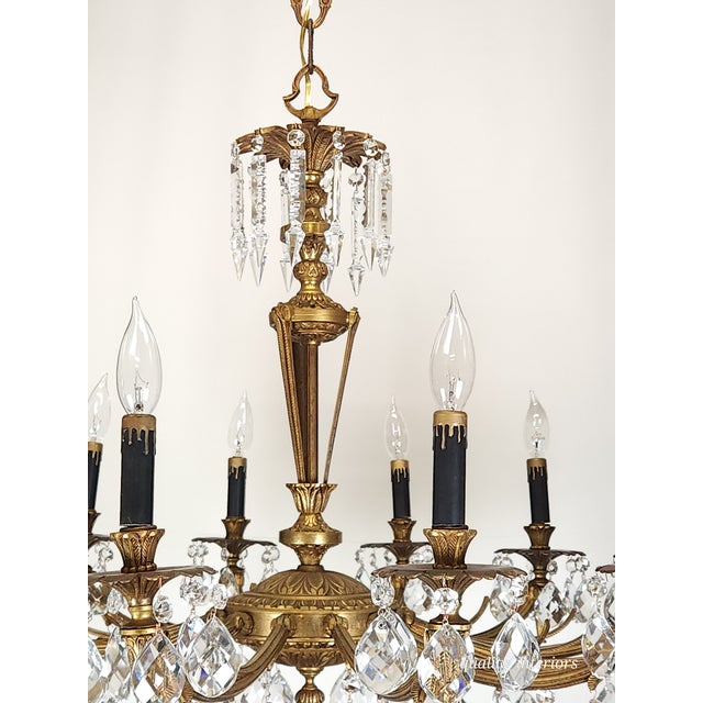 Antique 12 Light Captivating Curvaceous Brass Cut Lead Crystal Chandelier ~ Rewired ~ Restored ~ Rejuvenated ~ Ready to Hang ~ For Sale - Image 9 of 12