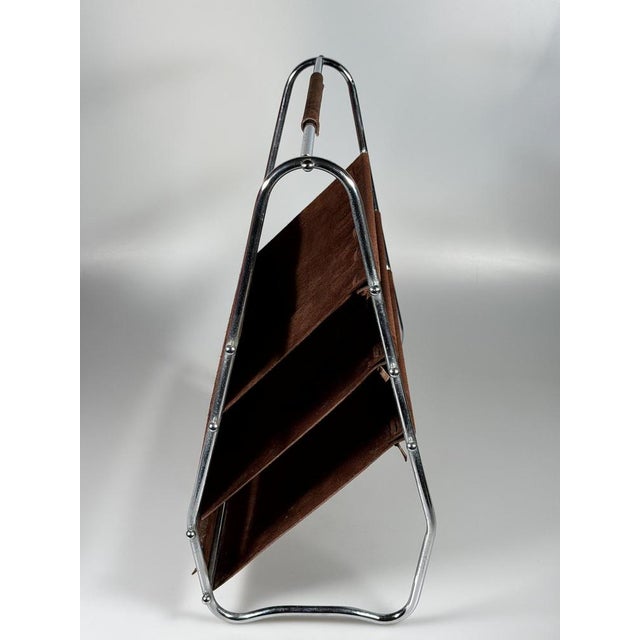 Mid-Century Magazine Stand in Metal and Leather, 1960s-1970s For Sale - Image 6 of 18