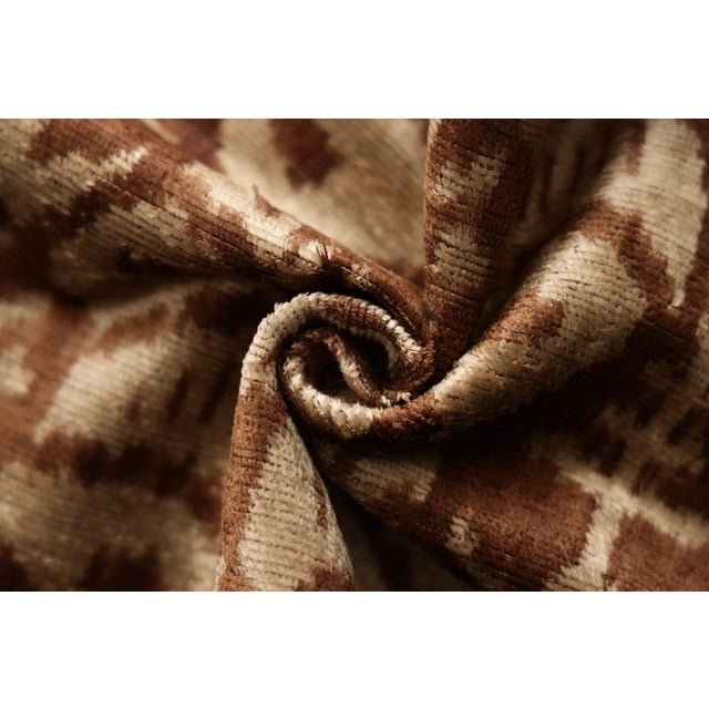 The Cognac & Cream Traditional Ikat Silk Velvet Pillow - 20" X 20" For Sale In San Francisco - Image 6 of 8