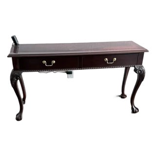 Queen Anne Mahogany Console / Sofa Table – 2 Drawers, Ball & Claw Feet For Sale