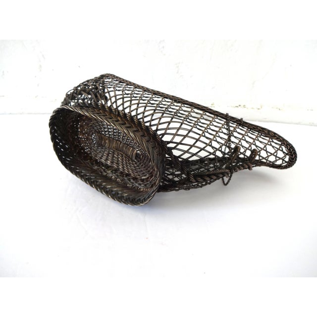 Silver Antique French Wine Bottle Basket With Rope Link Handle For Sale - Image 8 of 11