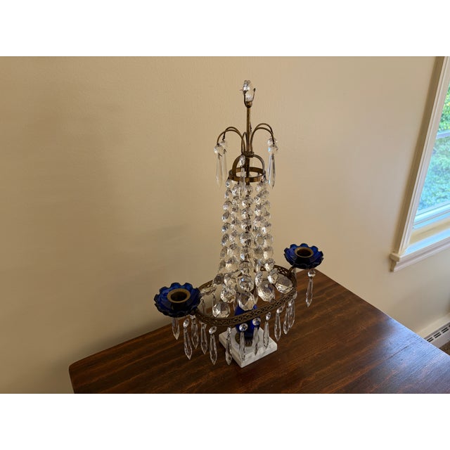 Early 20th Century Gustavian Crystal Girandole With Cobalt Glass and Marble For Sale In South Bend - Image 6 of 13