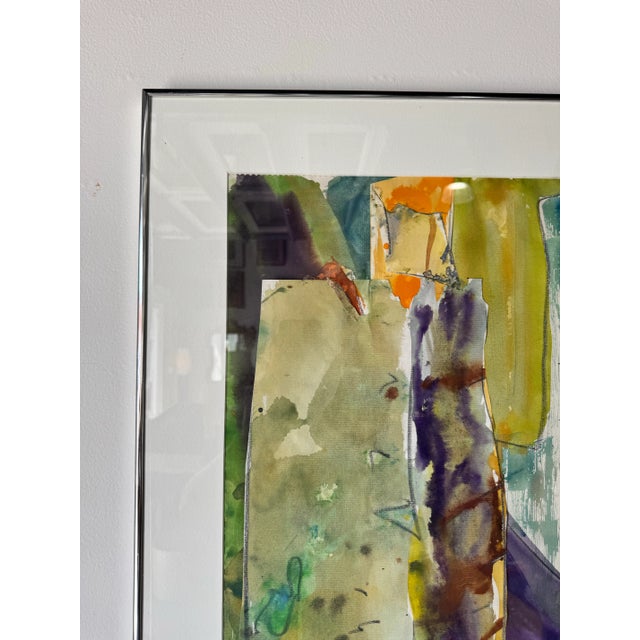 1982 Vintage Mixed Media Expressionist Abstract Watercolor & Oil Pastel Painting by Yamill For Sale - Image 9 of 12