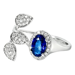 1970s 18K White Gold Designer Sapphire Diamond Wire Leaf Filigree Band Ring, Size 7.5 For Sale