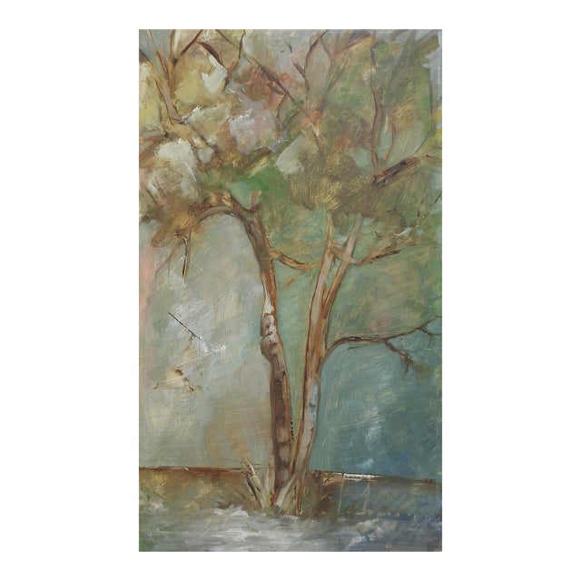 Mid 20th Century Modernist Lone Tree Landscape Painting For Sale