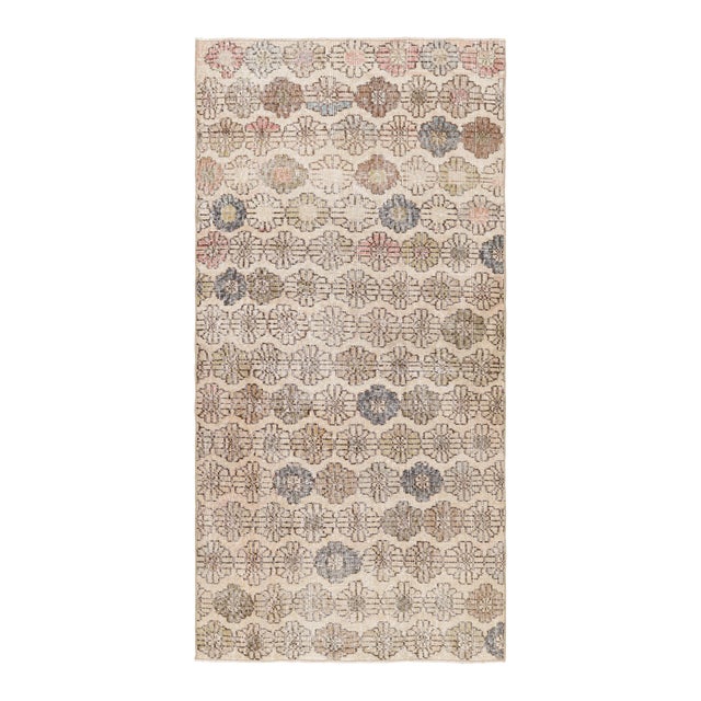 Vintage Zeki Múren Runner in Beige With Colorful Floral Pattern From Rug & Kilim For Sale